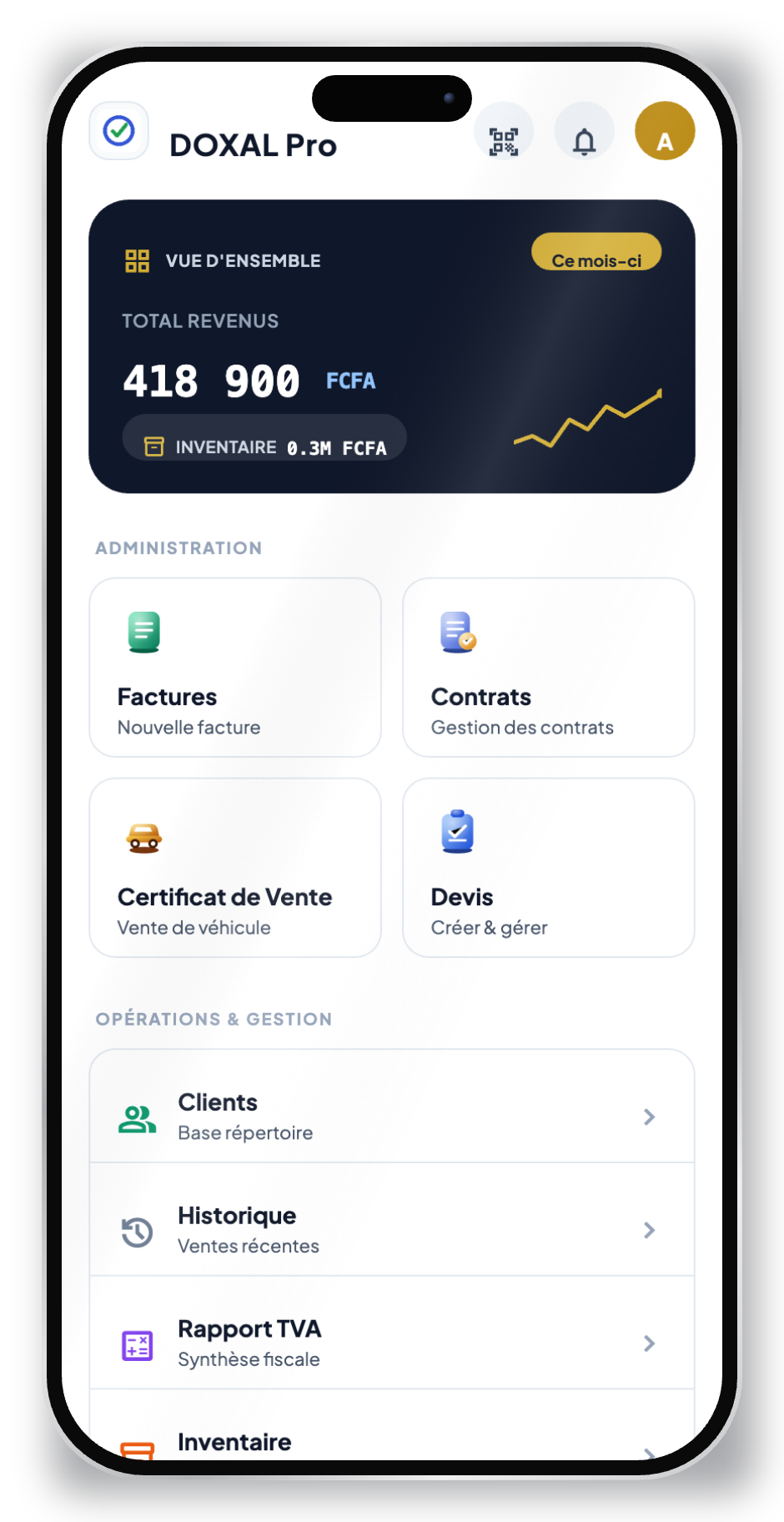 Tableau de bord DOXAL Pro sur iPhone